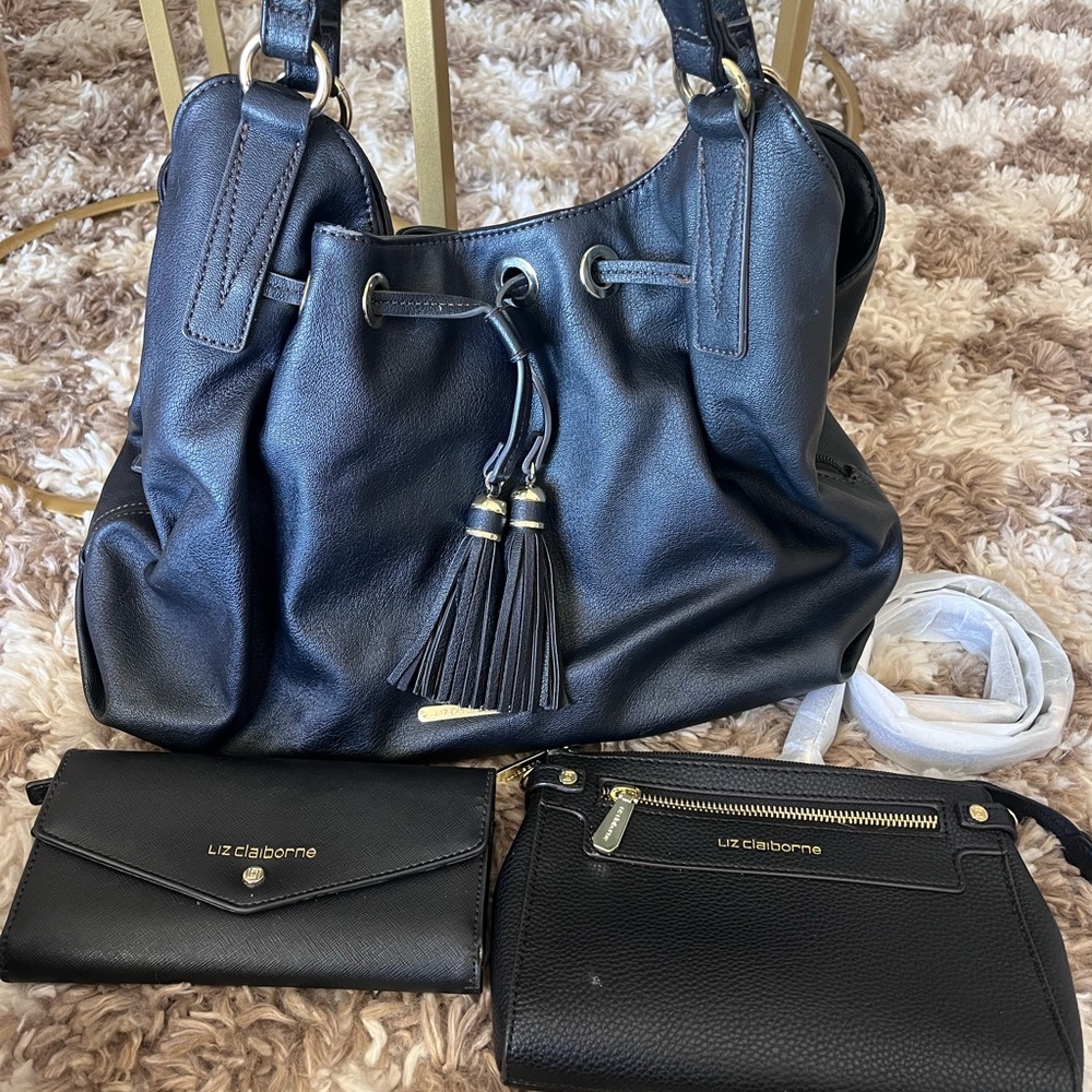 Liz Claiborne Black Shoulder Bag Set with Tassel